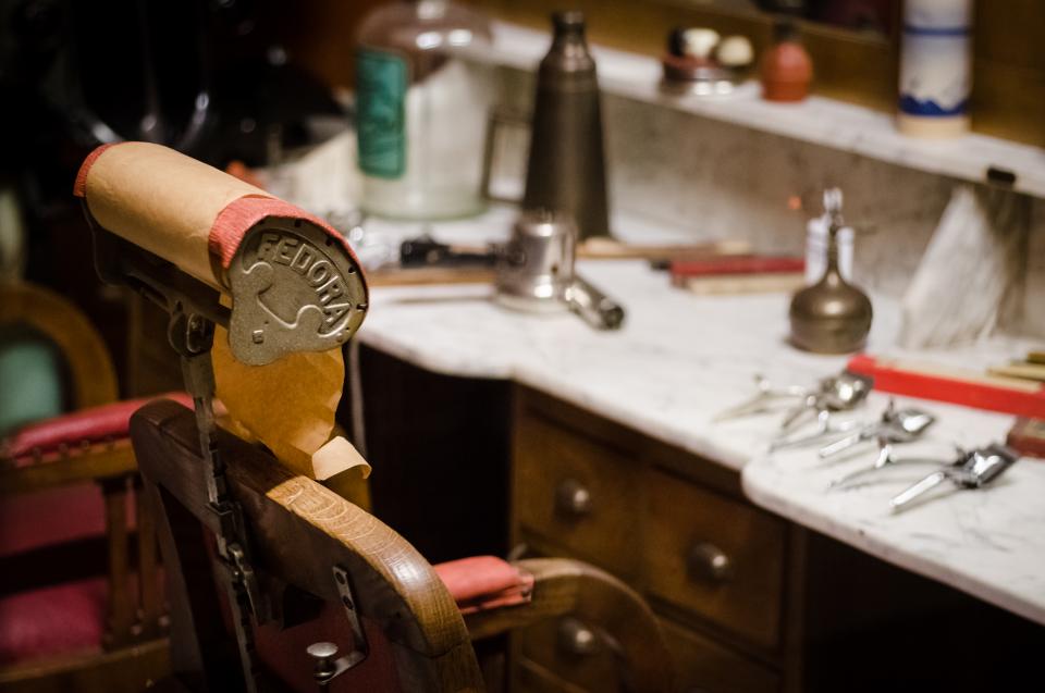 The chair, the marble counter and the tools of the trade
